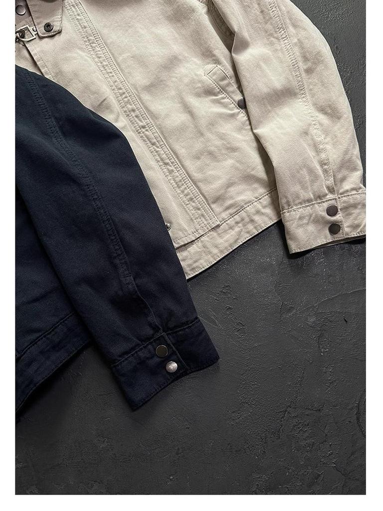 Unisex Retro Workwear Jacket - Autumn/Winter Stand Collar with Lobster Clasp