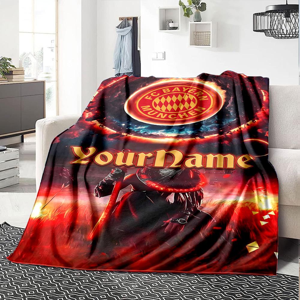 Bayern Munich Personalized Name Blanket Throw Customizable Blanket Warmthful Decor Great for Living Room Sofa Home Decor Nap Four Seasons Universal