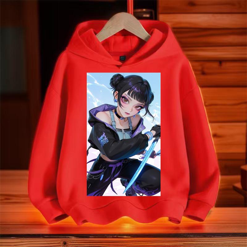 Nieuwe KPop Duiveljager Bedrukte Hoodie Kindermode Herfst/Winter Hoodie Meisje Schattig Sportkleding Top