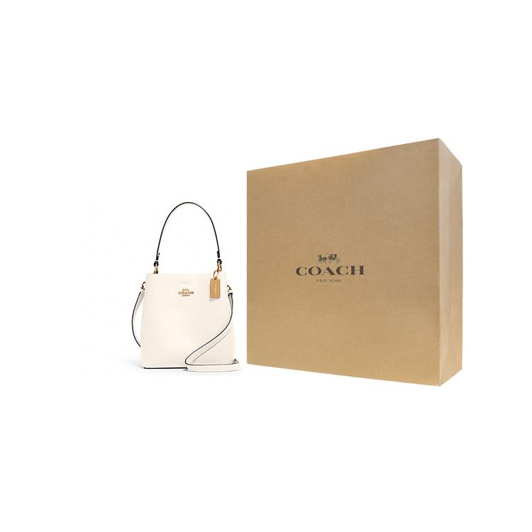 New COACH Town Polished Pebbled Leather Bucket Bag, Handbag, Shoulder Bag, Crossbody Bag Trumpets Women's White 1011-IMOVG
