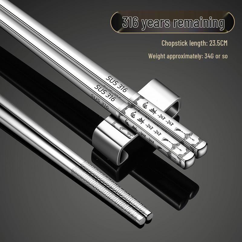 316 Stainless Steel Non-Slip Heat-Resistant Square Chopsticks