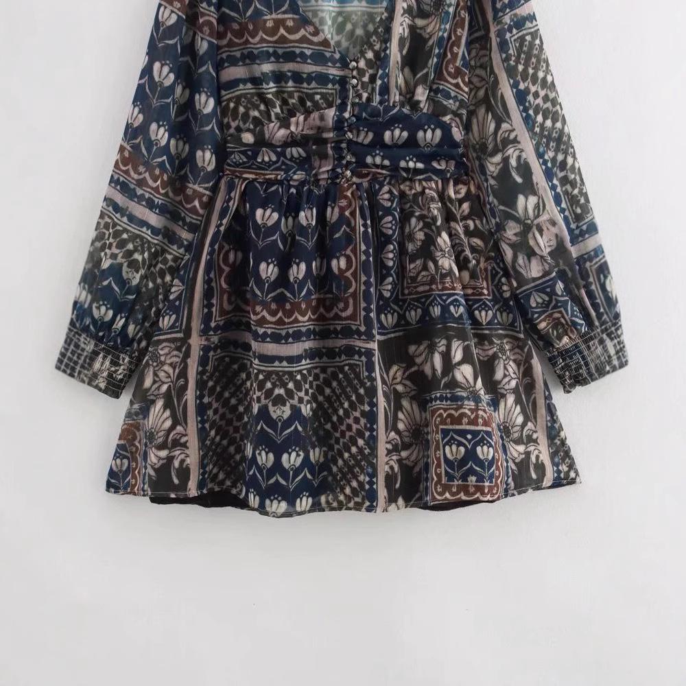 Women's Spring 2025 Metallic Thread Print Mini Dress - European & American Style