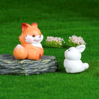 Mini Cute Fox Rabbit Small Ornament Cartoon Bunny Micro Landscape Decoration Model Crafts Car Interior Accessories Gifts