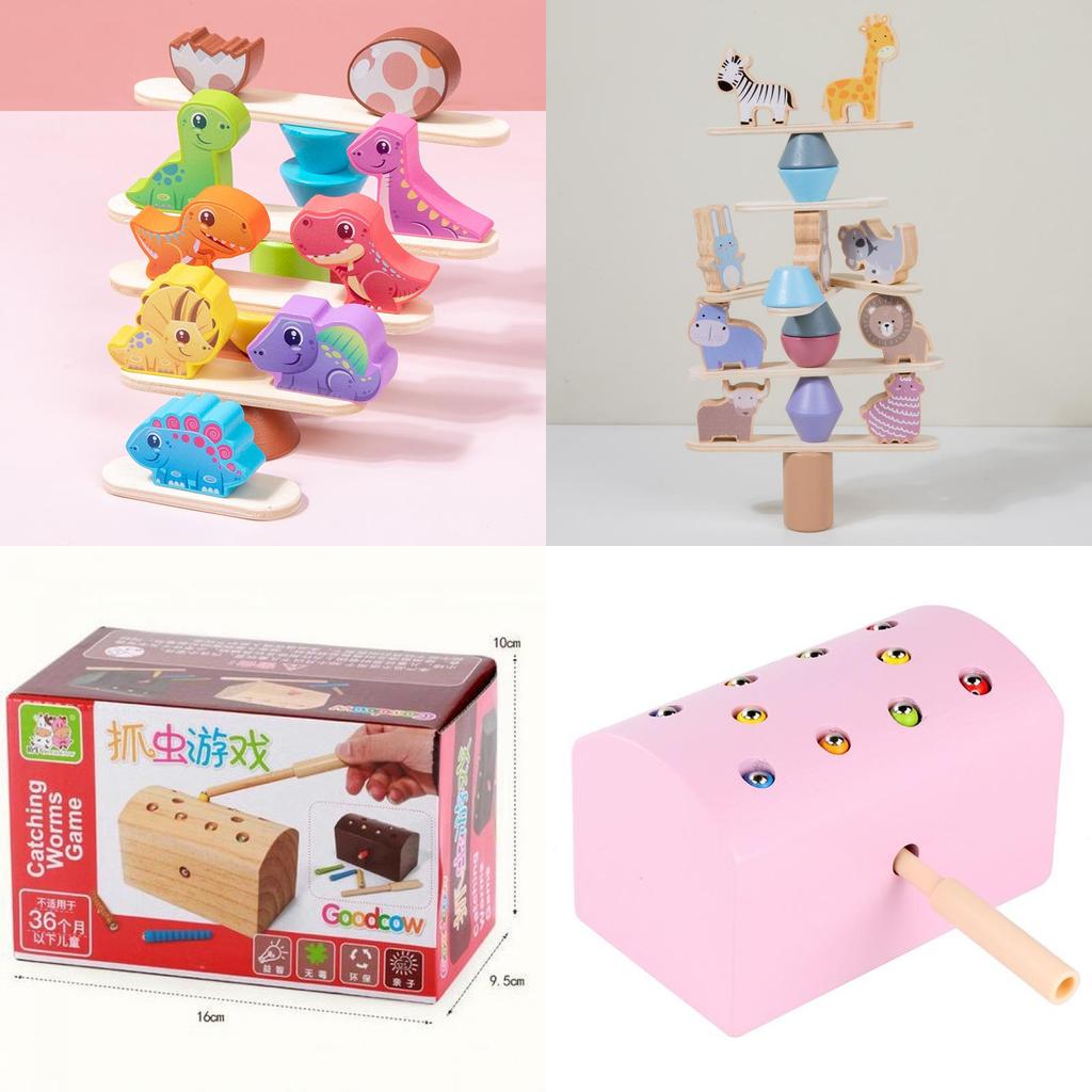 Wooden Animal Balance Toy With Stackable Blocks For Child Development And Parentchild Interaction