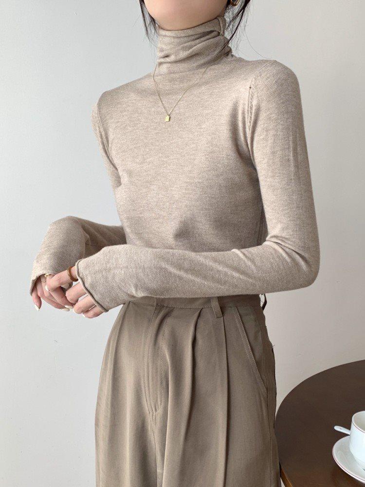 Damen Strickmode mit hohem Kragen: Schickes koreanisches Layering-Oberteil für Frühling & Winter