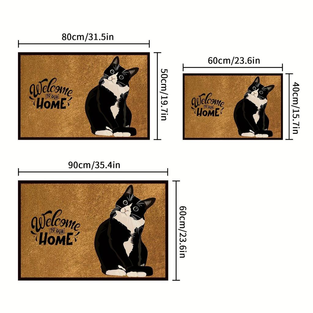 VIKAMA Cute Cat Entrance Door Carpet, Comfortable To Walk On, Bathroom Carpet, Machine Washable, Home Decoration