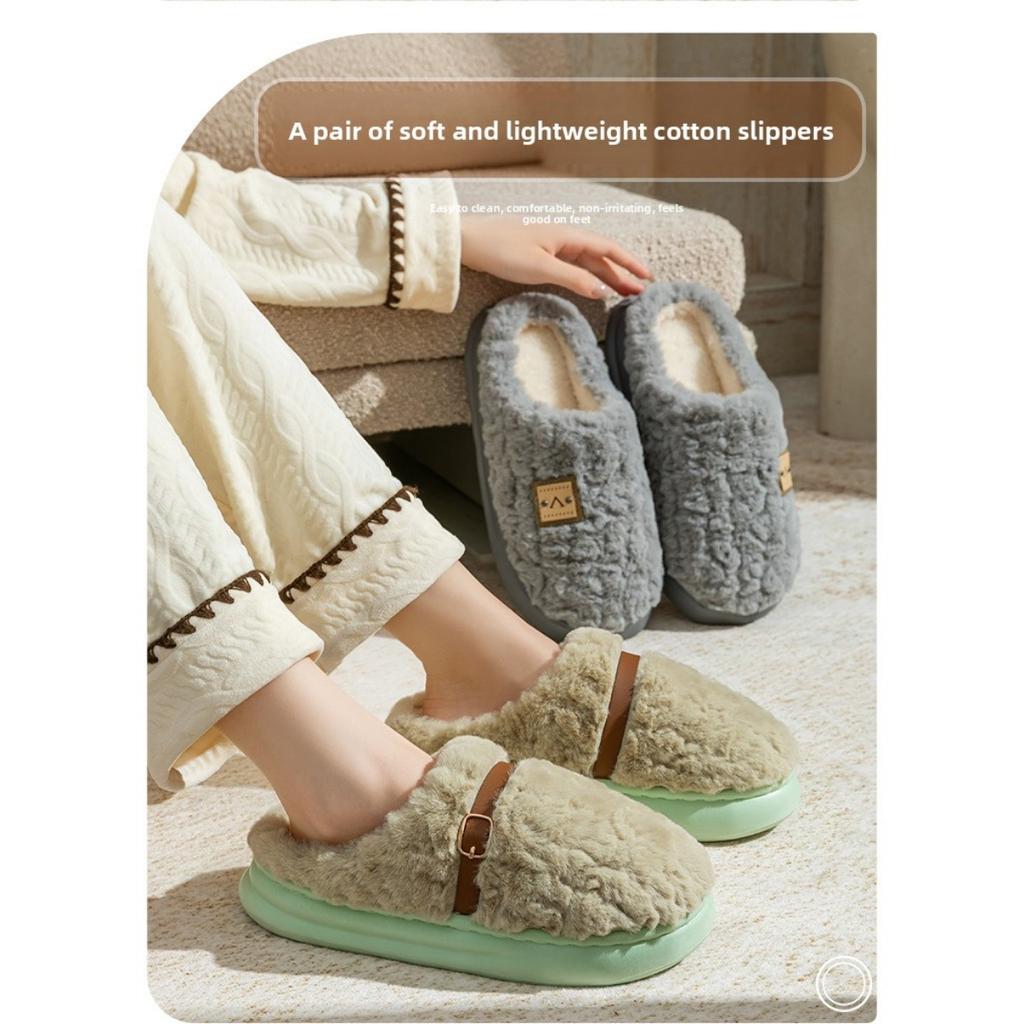 Wear Resistant, Anti Slip, Lightweight Plush Slippers with Warm and Thick Soles for Couples, Home Warming Cotton Slippers In Winter