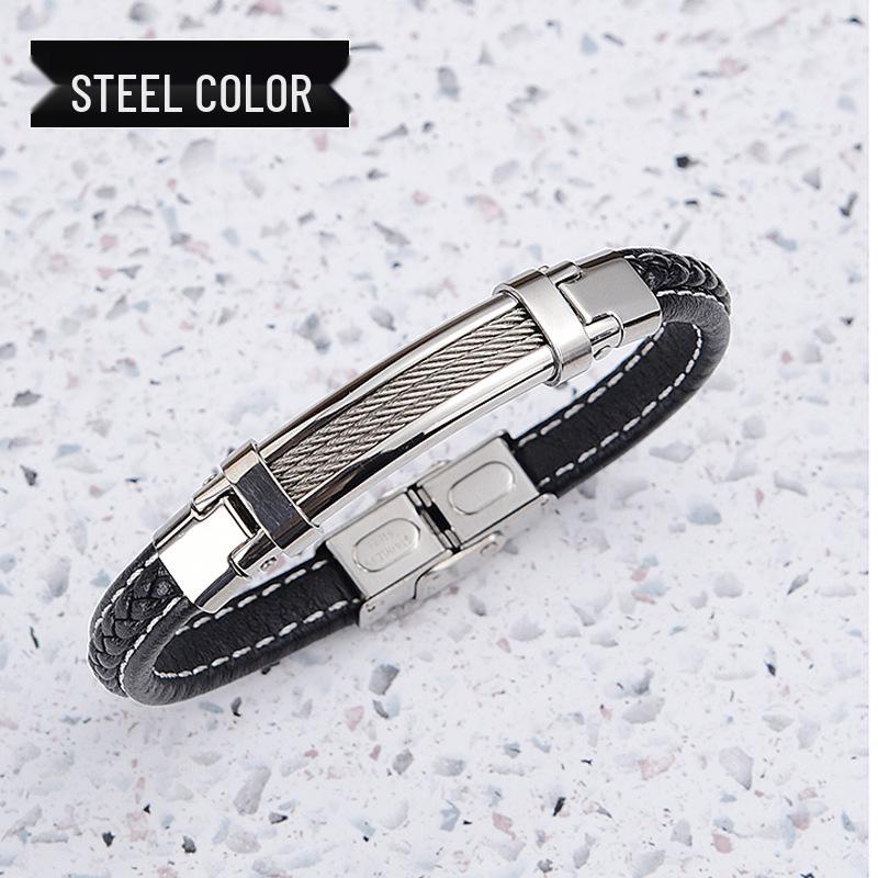 

Мужской роскошный плетеный браслет из нержавеющей стали и микрофибры