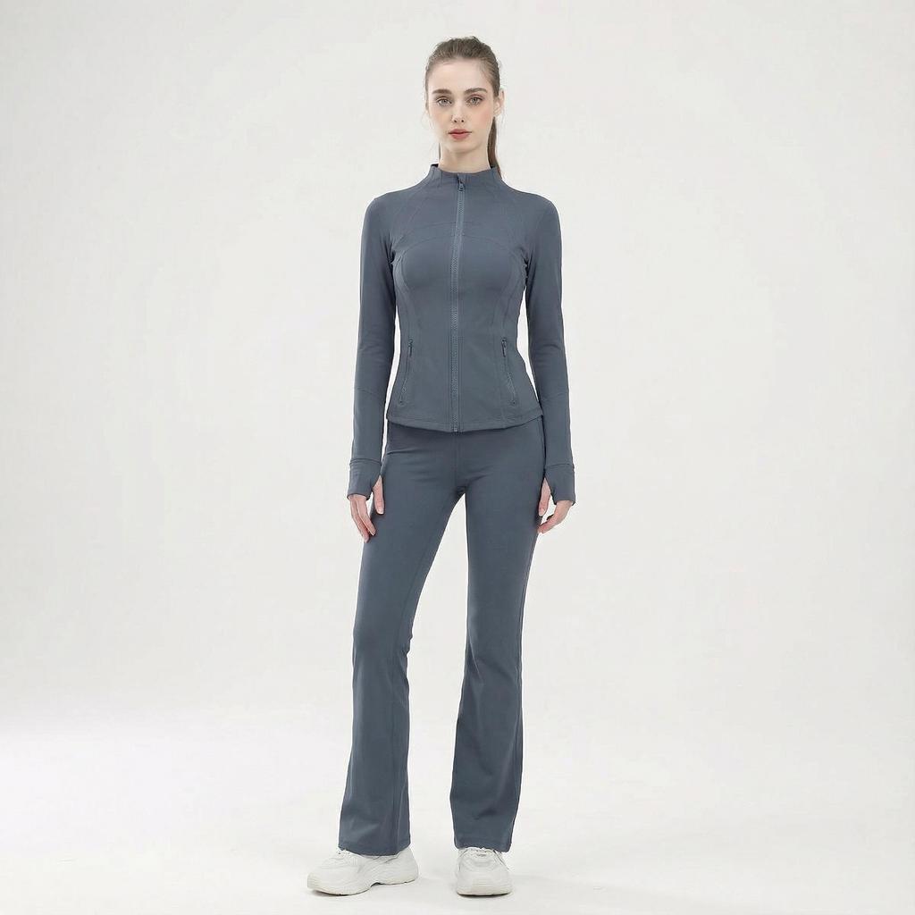 Women's No-Mesh Yoga Suit: High Elasticity Stand Collar Jacket & High-Waisted Flare Pants