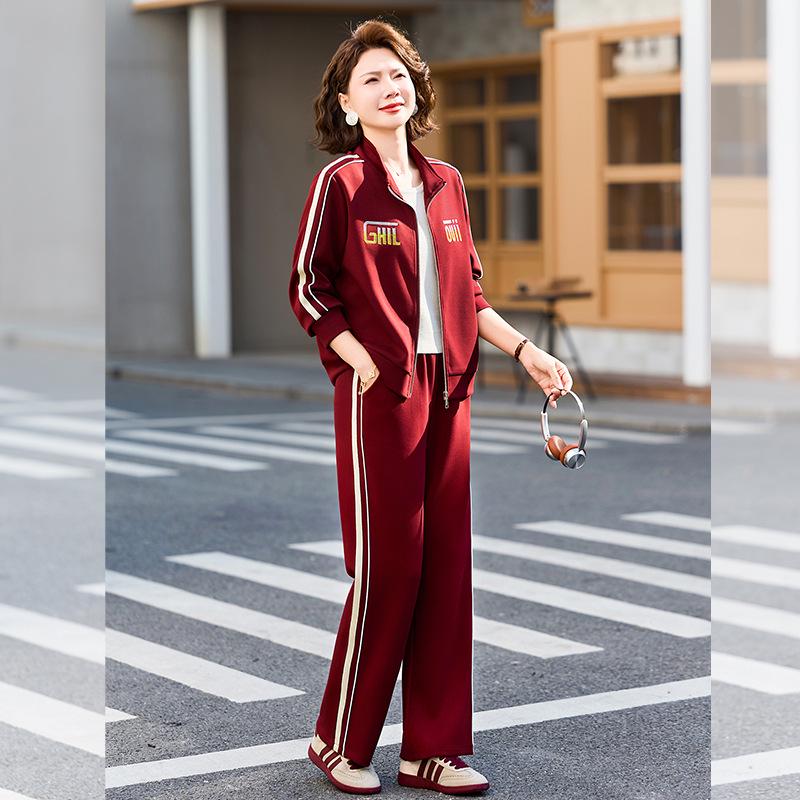 

Women s Spring & Fall Sports Suit: New 2026 Casual Top Two-Piece Set for Middle-Aged Women 2XL (105-120 jin)