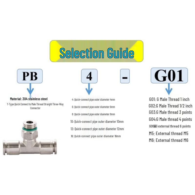 304 Stainless Steel T-Type Quick Connect G-Thread 3-Way Fitting