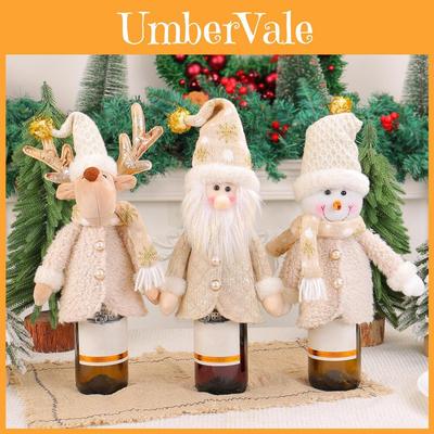 Christmas Santa Claus Snowman Deer Bottle Cover With Plush Foam Material For Holiday Table Decor