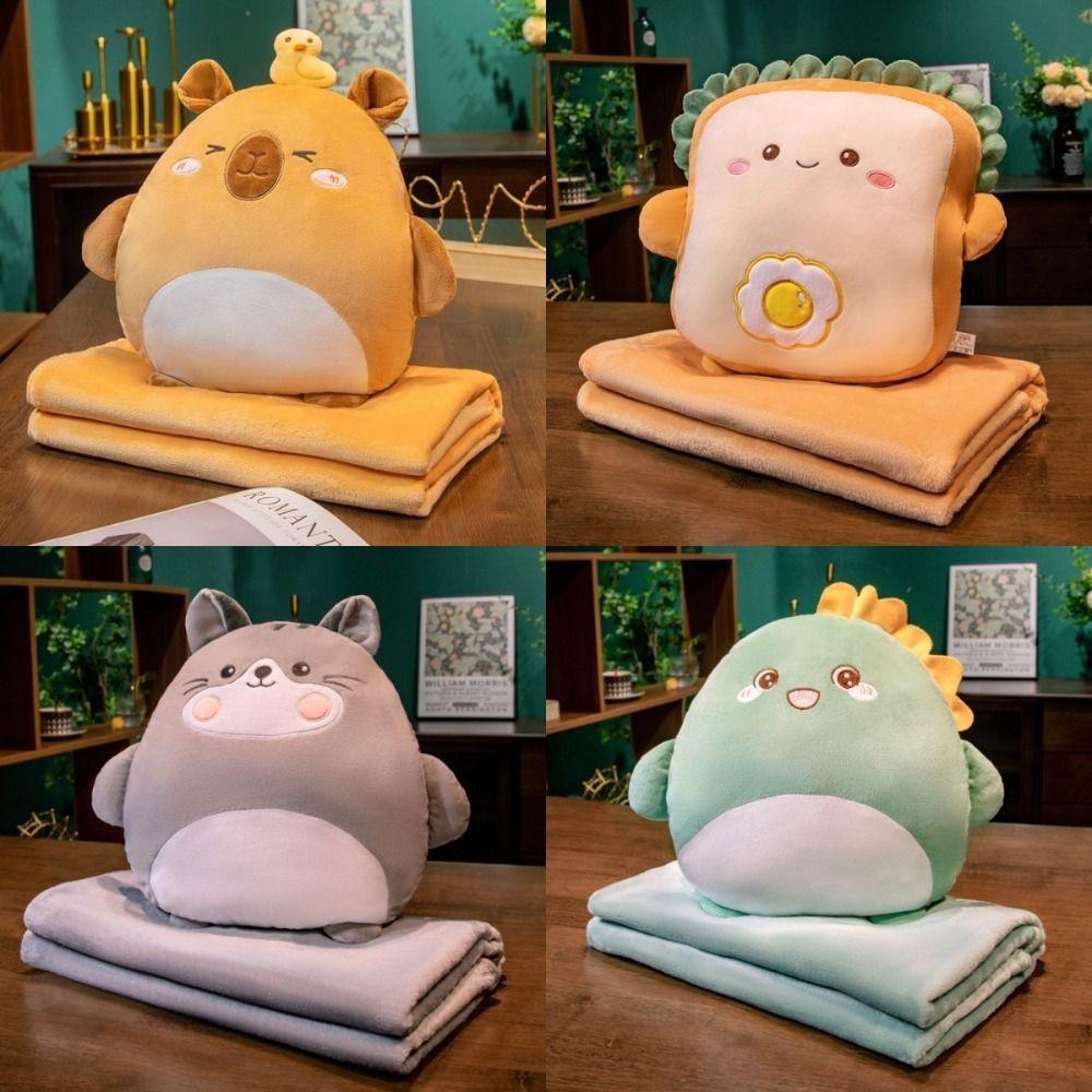 New Cartoon Capybara Pillow with Blanket with Hand Warmer Nap Pillow 3 in 1 Leg Cover Warm Blanket Student Dormitory