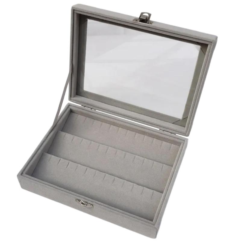 Compact Jewelry Case Display Rack Stylish Jewellery Organizer with Glass Lid Convenient Jewelry Storage Box for Travel