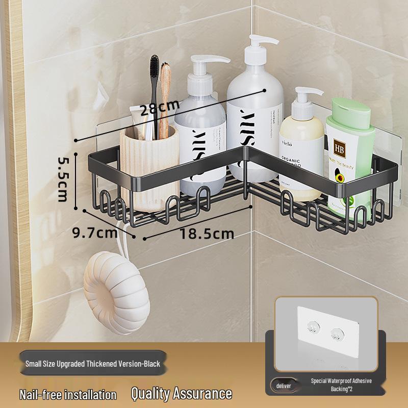 Non-Drill Wall-Mounted Bathroom Shelf: Double-Layer Movable Storage for Toiletries