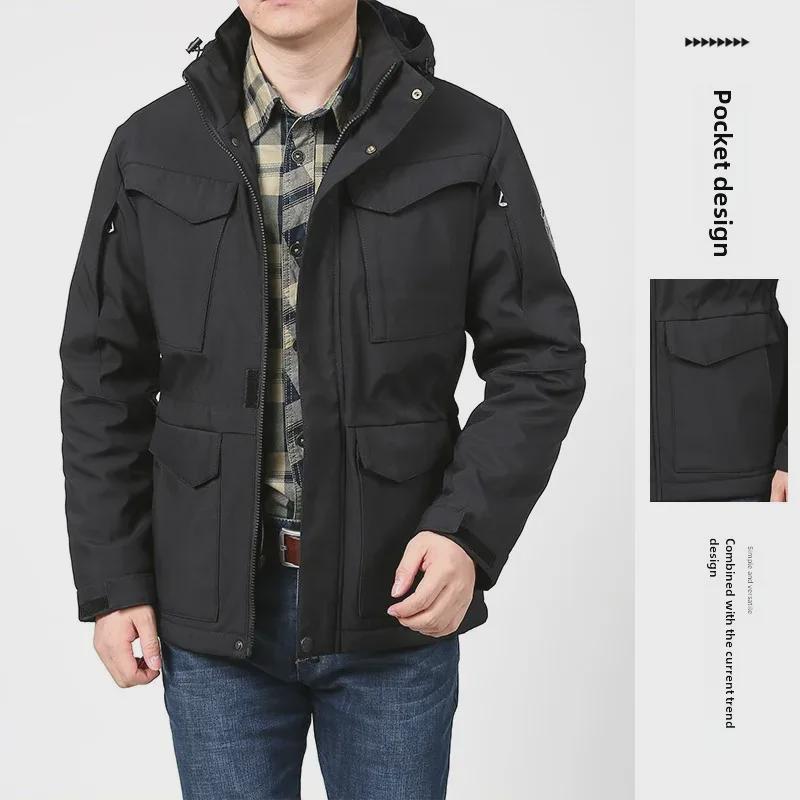 Men's Winter Workwear Fleece Coat: Thickened Cotton, Multi-Pocket, Windproof, Waterproof Jacket