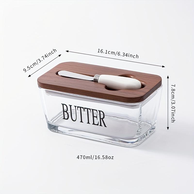 1Set Thickened Glass Butter Dish Set with Rosewood Lid And Bamboo Lid for Kitchen Butter Container Snack Cookie Storage