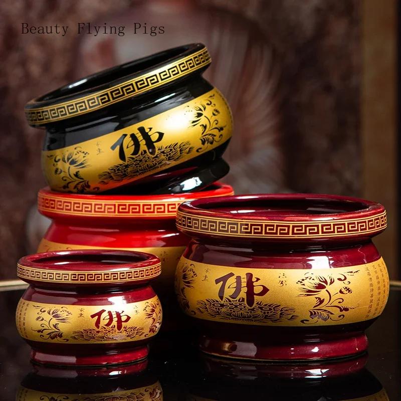Retro Nostalgia Ceramic Incense Burner Home Furnishing Buddha Hall Offering Guanyin Incense Burner Zen