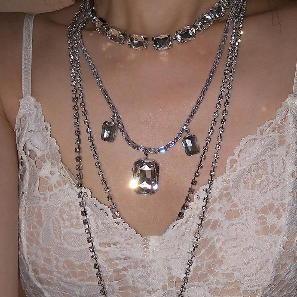 Tassels Shoulder Chain Necklace Multilayer Shine Rhinestone Necklace Back Body Chain  Evening Party