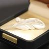 New High-end Gold and Silver Two-color Brushed Craft Feather Brooch Temperament Natural Fritillary Pearl Pin Anti-light