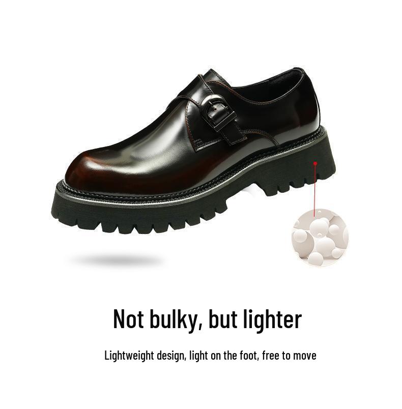 Men's Shiny Patent Leather Slip-On Height-Boosting Monk Shoes - Thick Sole Formal Casual Wedding Footwear