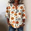 Women's Casual V-Neck Ruffle Sleeve Loose Fit Blouse, Halloween Print Top with All-Over Pattern