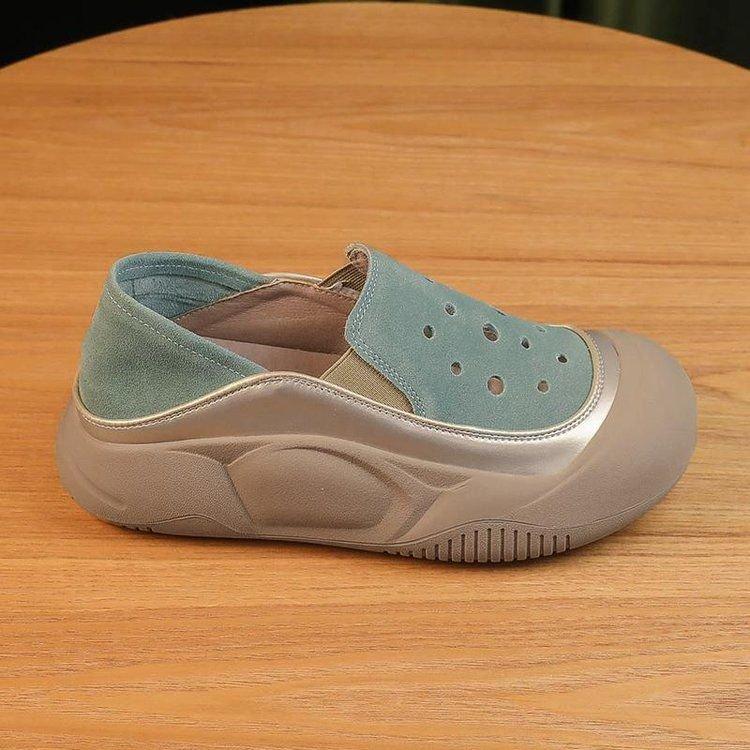 

Leather sandals summer women s 2025 new mesh breathable thick-soled hole shoes one pedal soft-soled mother shoes 35