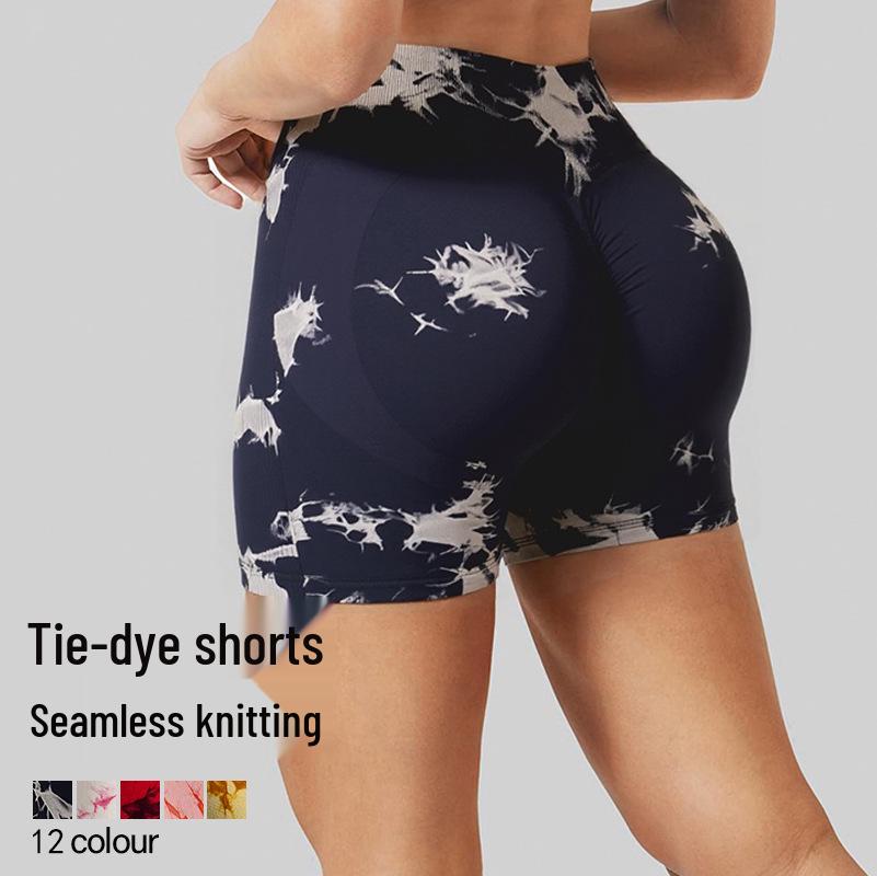 Women's High-Waisted Tie-Dye Yoga Shorts - Comfortable, Elastic, Athletic Wear for Fitness