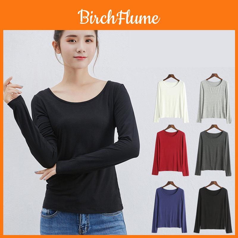 T-shirt da Donna a Manica Lunga Liscia in Miscela di Cotone Classica dal Fascino Intramontabile