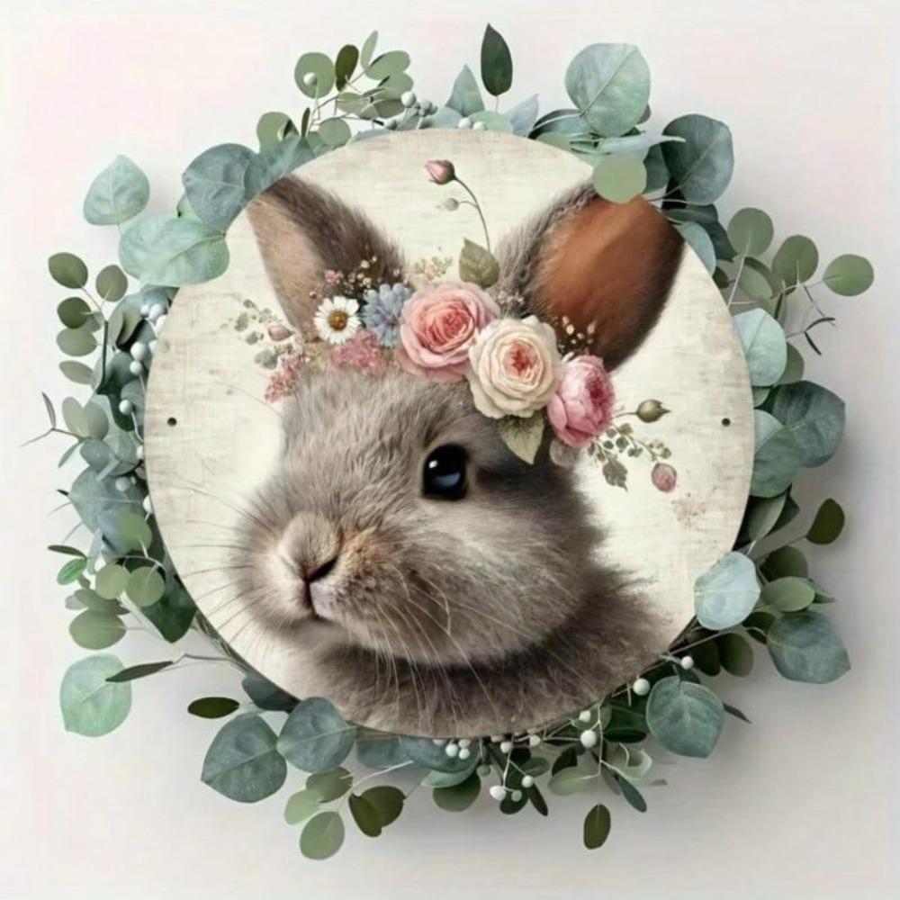 Easter Bunny Metal Round Sign Wall Art Vintage Spring Decor 8x8 Inch
