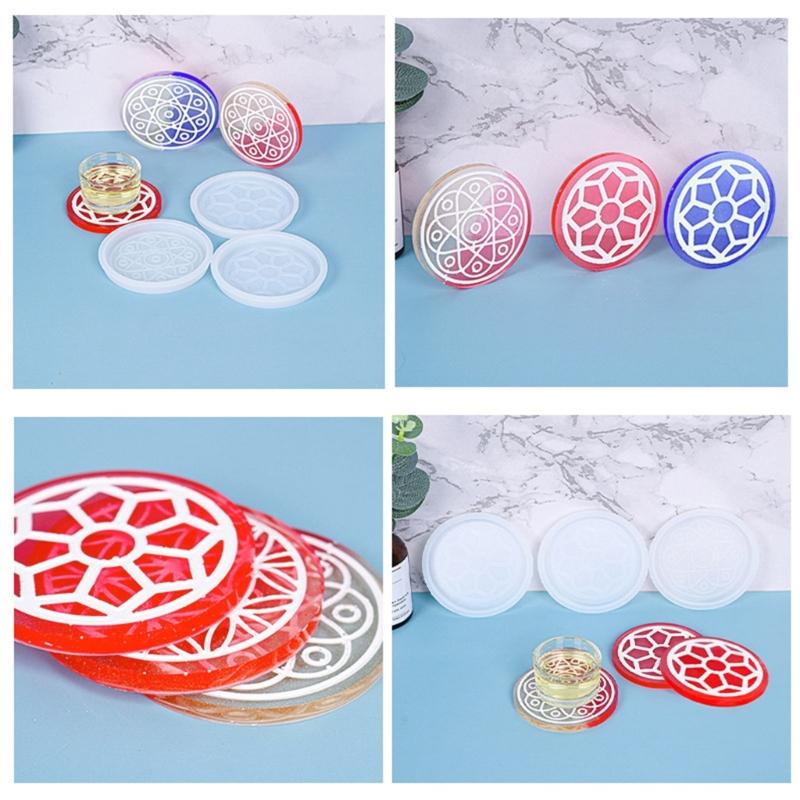 1/3Pieces Thick Coaster Silicone Molds for Resin Casting Round Flower Pattern Coaster Molds Epoxy Casting DIY Craft Tool