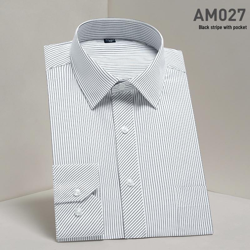 2025 Spring/Summer Men's Iron-Free White Long Sleeve Business Casual Shirt - Plus Size Available