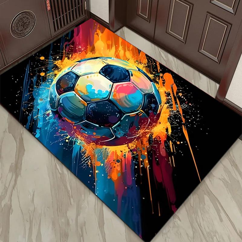 Soccer Design Area Rug: Non-Slip Decor Mat for Living Room, Bedroom, Kitchen, Chair Mat, Home Decoration Gift
