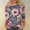 Women's Fashion Casual Round Neck Three Quarter Sleeve Printed T-Shirt Top