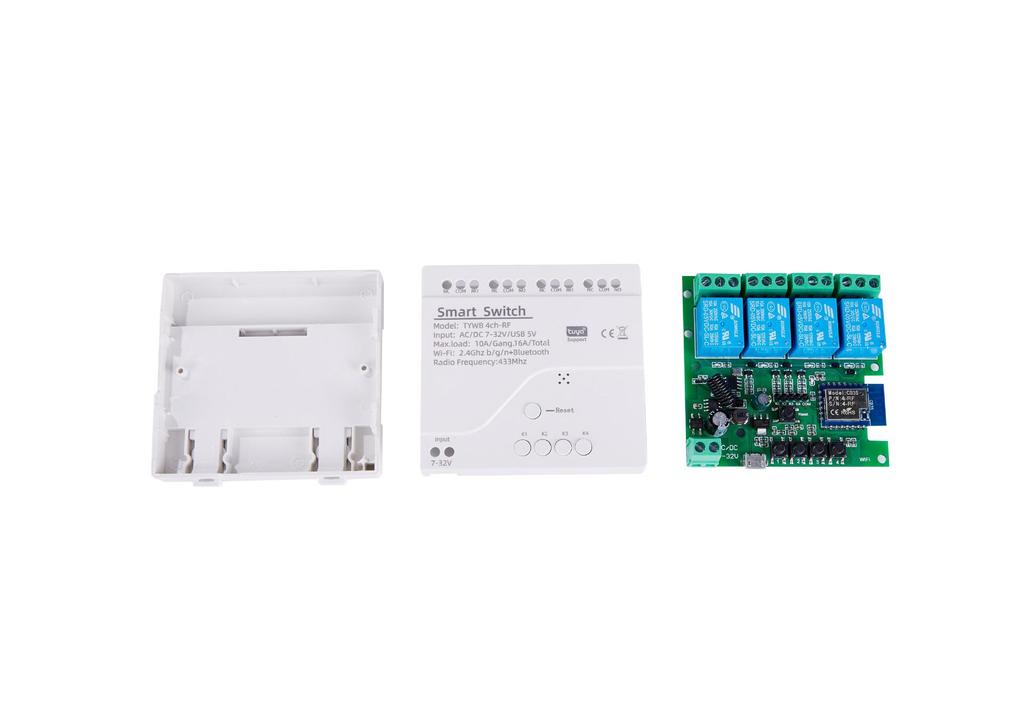 WiFi Smart Module Switch with Momentary & Interlock Remote Control, Voice-Controlled Four-Way Relay (7-32V/220V)