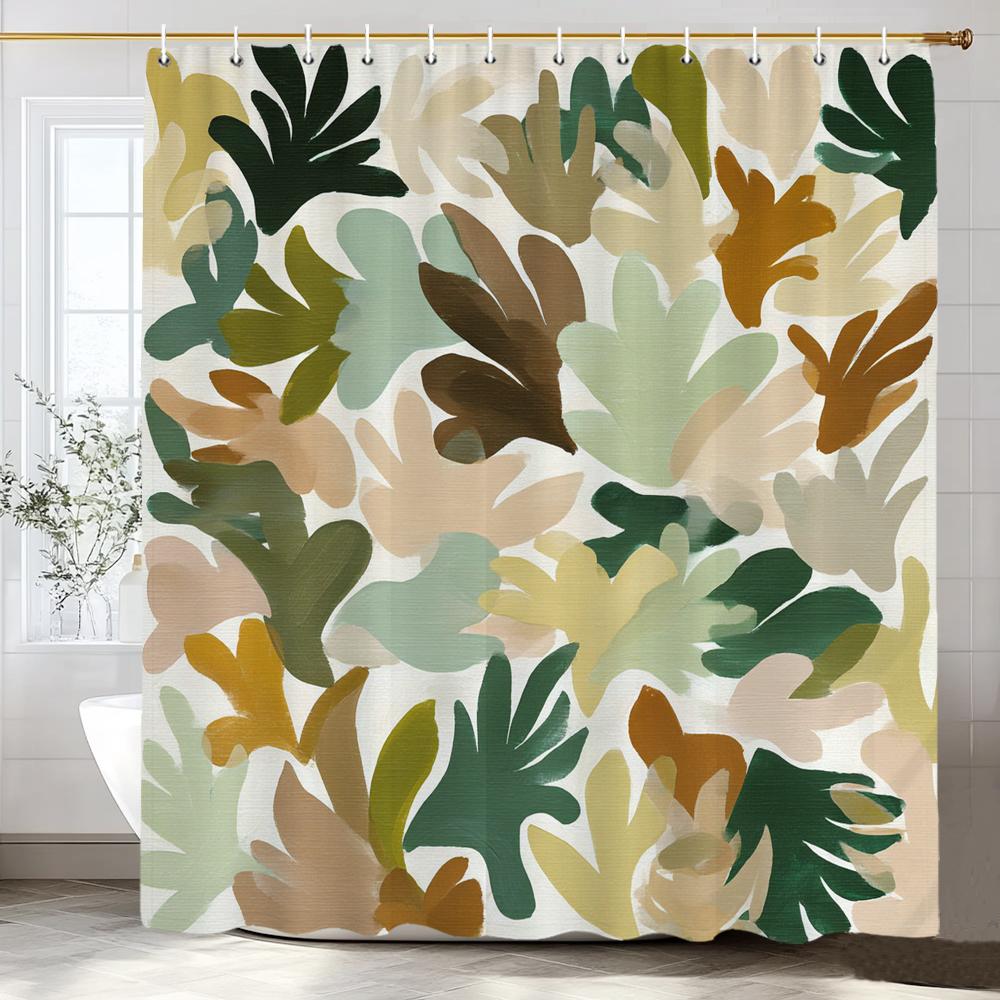 Modern Art Simple Leaves Shower Curtain, Bathroom Decorative Shower Curtain, Printed Fabric Home Curtain With Hooks