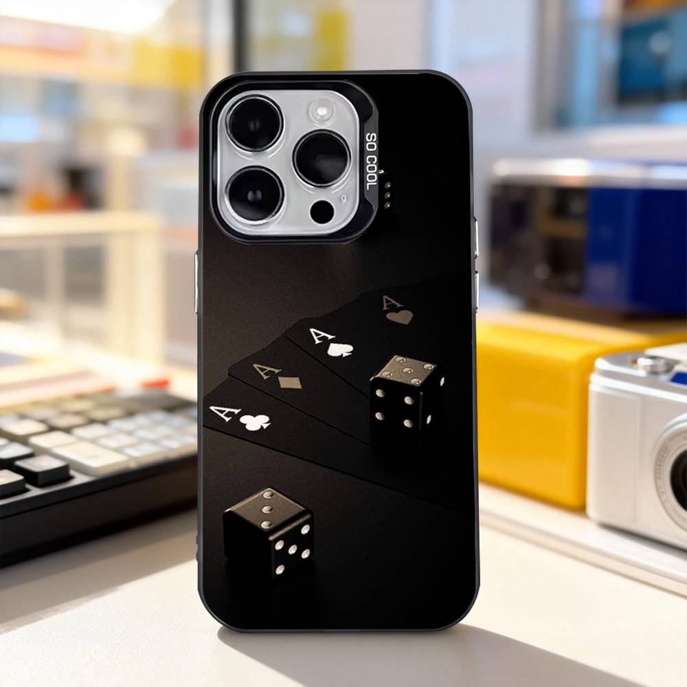 Poker Ace of Spades für iPhone 17, 16, 15, 14, 13, 12, 11, Pro, Max, Plus, E, Air, Mini – stoßfeste, schwarze, matte Hartschalen-Handyhülle