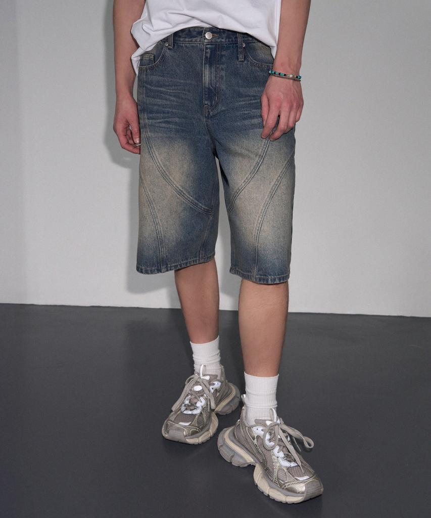 Ledeoli Dunk Washed Bermuda Denim Pants [Light Blue]