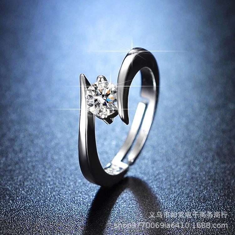[Copper Products] Diamond-Encrusted Zircon Niche Design Opening Simple Ring Ring Woman