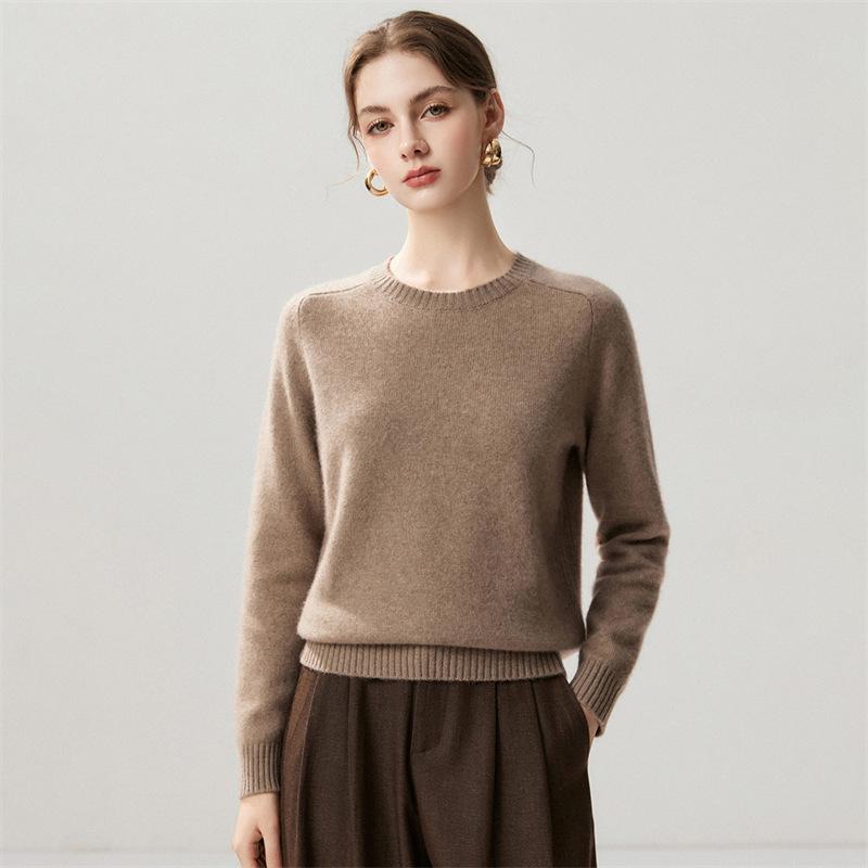 Lekasha Women's Cashmere Saddle Shoulder Round Neck Knitted Base Layer Sweater