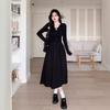 Early Autumn New High-waisted V-neck Black Dress Women's New Korean Version of Fashion Hepburn Style A-word Long Skirt
