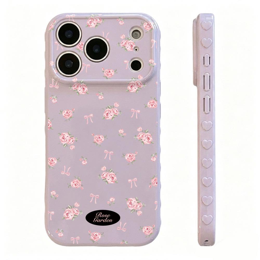 Fog Purple Floral Rose for iPhone17 Apple 16promax Mobile Phone Case 15 Large Windows 14 All-inclusive 13