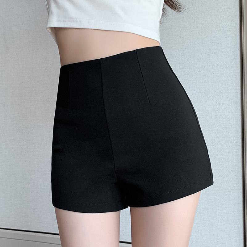 Women's High Waist Black A-Line Summer Shorts - Petite, Tight, Elastic, and Anti-Exposure