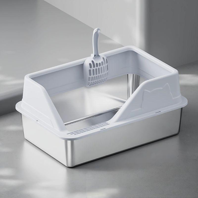 

Semi-Closed Stainless Steel Litter Box Oversized with Cat Litter Pad Anti-out Anti-Splash Cat Toilet Pet Supplies Grandma gray 50*35*23cm