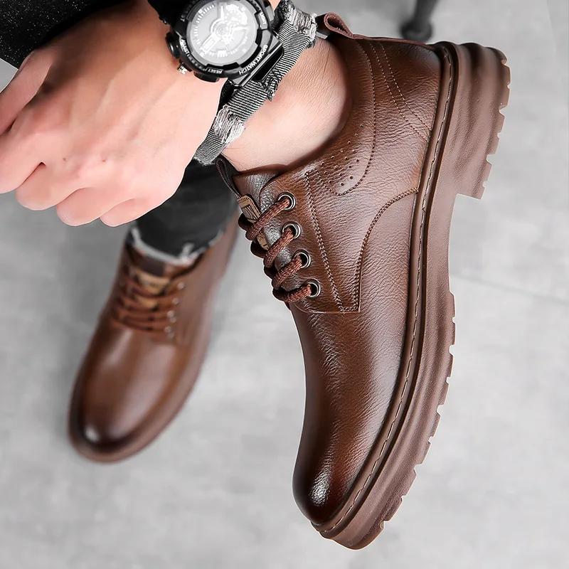 Business Casual Low-top Genuine Leather Shoes Men Spring Autumn New Designer British Style Retro Platform Shoes Loafers Men