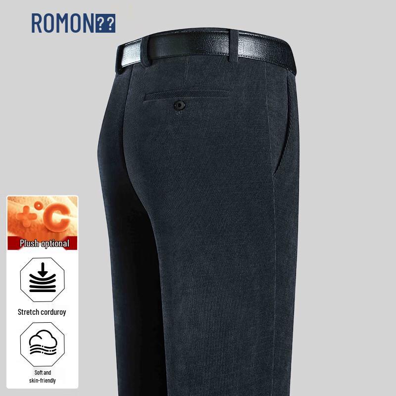 ROMON Мужские вельветовые брюки прямого кроя на резинке в стиле бизнес-кэжуал 36