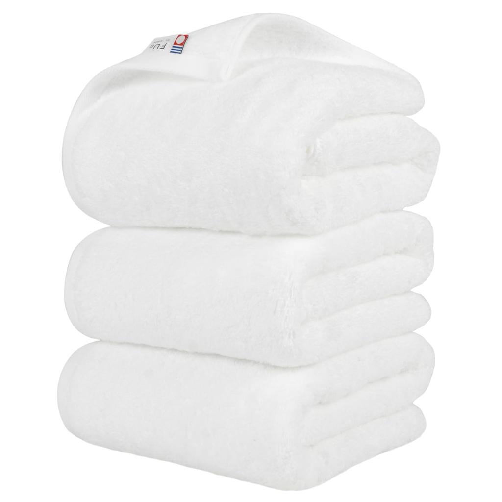 OruTa Imabari Towel Bath Towel 3-Piece Set, 100% Cotton, Thick, Absorbent, Quick-Drying, Durable, FUu, 60x125cm, White