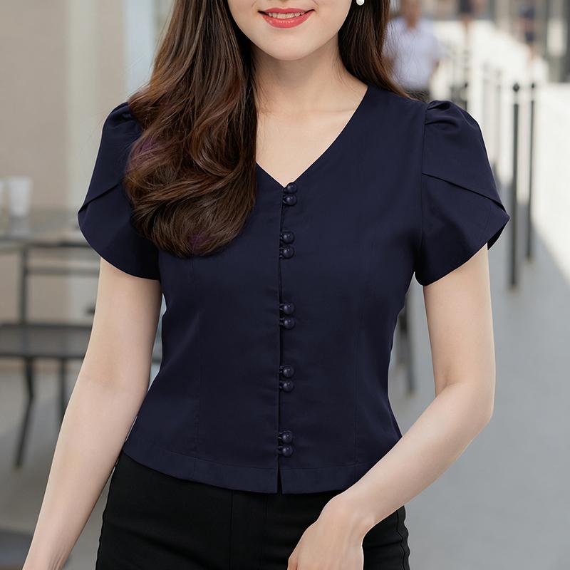 ZANZEA Women Casual V-Neck Solid Color Short Sleeve Blouse