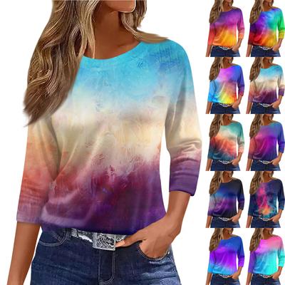 Women's Fashion Casual Round Neck 3/4 Sleeve Loose  Printed T,Shirt Ladies Top