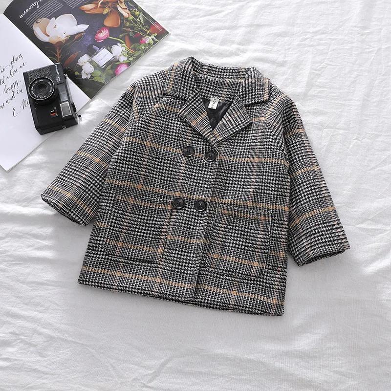 Autumn Boys Fashion Jacket Solid Color Lapel Double-Breasted Long Woolen Overcoat for 2-6 Years Boys Handsome Outwear